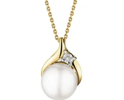 Zawieszka z żółtego złota z diamentem i perłą - próba 375