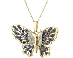 Zawieszka z żółtego złota z  diamentami i szafirami - motyl - próba 585