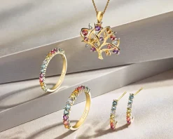 Zawieszka z żółtego złota z diamentami i kamieniami ozdobnymi - drzewko - próba 375