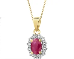 Zawieszka z żółtego złota z diamentami i rubinem - próba 585