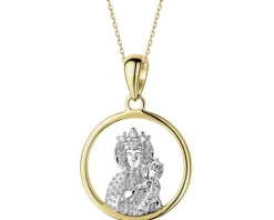 Zawieszka z żółtego złota z diamentem - medalik Matka Boska - 0,003 ct - próba 585