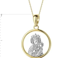 Zawieszka z żółtego złota z diamentem - medalik Matka Boska - 0,003 ct - próba 585