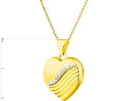 Zawieszka z żółtego złota z diamentami - puzderko - serce - 0,01 ct - próba 585