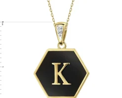 Zawieszka z żółtego złota z diamentem i onyksem - litera K - próba 375