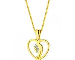 Zawieszka z żółtego złota z diamentami - medalik Matka Boska, serce - 0,006 ct - próba 375