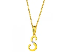 Zawieszka z żółtego złota z diamentem - litera S - 0,004 ct - próba 585