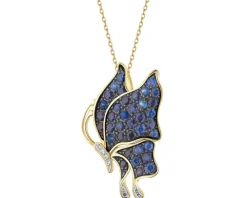 Zawieszka z żółtego złota z diamentami i szafirami - motyl - próba 585