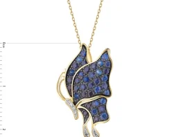 Zawieszka z żółtego złota z diamentami i szafirami - motyl - próba 585