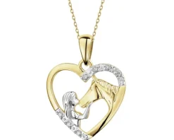 Zawieszka z żółtego złota z diamentami - serce, koń - 0,02 ct - próba 375