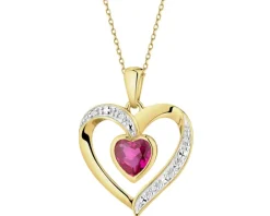 Zawieszka z żółtego złota z diamentami i rubinem syntetycznym - serce - próba 375