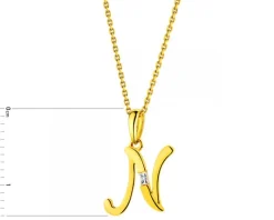 Zawieszka z żółtego złota z diamentem - litera N - 0,004 ct - próba 585