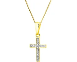 Zawieszka z żółtego złota z diamentami - krzyż - 0,02 ct - próba 375