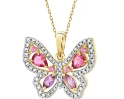 Zawieszka z żółtego złota z diamentami i kamieniami ozdobnymi - motyl - próba 585