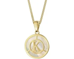 Zawieszka z żółtego złota z diamentem i masa perłową - litera K - próba 375
