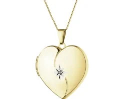 Zawieszka z żółtego złota z diamentem - puzderko - serce - 0,005 ct - próba 585