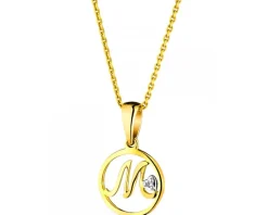 Zawieszka z żółtego złota z diamentem - litera M - 0,003 ct - próba 585