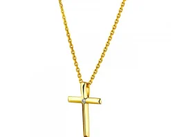 Zawieszka z żółtego złota z diamentem - krzyż - 0,003 ct - próba 585