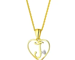 Zawieszka z żółtego złota z diamentem - litera J, serce - 0,005 ct - próba 585
