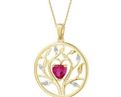 Zawieszka z żółtego złota z diamentami i rubinem syntetycznym - drzewko, serce - próba 375