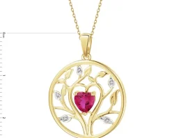 Zawieszka z żółtego złota z diamentami i rubinem syntetycznym - drzewko, serce - próba 375