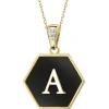 Zawieszka z żółtego złota z diamentem i onyksem - litera A - próba 375