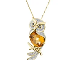 Zawieszka z żółtego złota z diamentami i cytrynem - sowa - próba 585