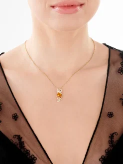 Zawieszka z żółtego złota z diamentami i cytrynem - sowa - próba 585