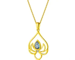 Zawieszka z żółtego złota z diamentem i topazem London Blue - kwiat lotosu - próba 585