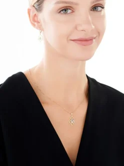 Zawieszka z żółtego złota z diamentem i topazem London Blue - kwiat lotosu - próba 585