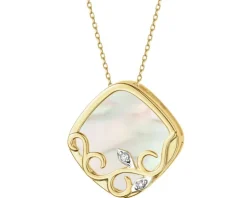 Zawieszka z żółtego złota z diamentami i masą perłową - próba 585