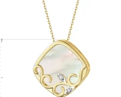 Zawieszka z żółtego złota z diamentami i masą perłową - próba 585