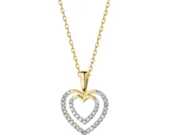 Zawieszka z żółtego złota z diamentami - serca - 0,10 ct - próba 585