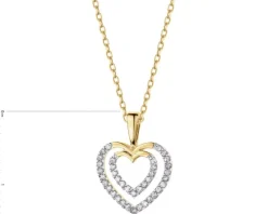 Zawieszka z żółtego złota z diamentami - serca - 0,10 ct - próba 585