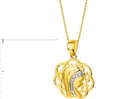 Zawieszka z żółtego złota z diamentami - medalik Matka Boska - 0,006 ct - próba 375