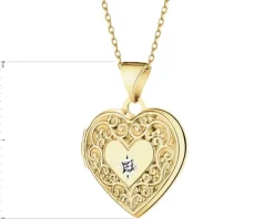 Zawieszka z żółtego złota z diamentem - puzderko - serce - 0,005 ct - próba 585