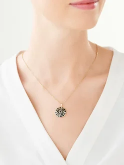 Zawieszka z żółtego złota z diamentami i onyksem - rozeta - próba 585