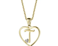 Zawieszka z żółtego złota z diamentem - litera T, serce - 0,005 ct - próba 375