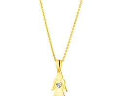Zawieszka z żółtego złota z diamentem - aniołek, serce - 0,004 ct - próba 375