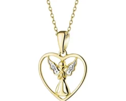 Zawieszka z żółtego złota z diamentami - serce, aniołek - 0,006 ct - próba 375