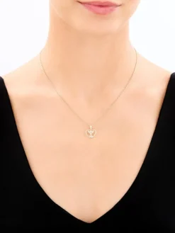 Zawieszka z żółtego złota z diamentami - serce, aniołek - 0,006 ct - próba 375