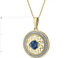 Zawieszka z żółtego złota z diamentami i topazem London Blue - rozeta - próba 585