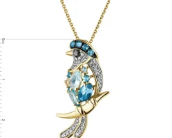 Zawieszka z żółtego złota z diamentami i topazami - ptak - próba 585