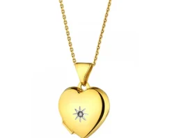 Zawieszka z żółtego złota z diamentem - puzderko - serce - 0,005 ct - próba 375