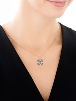 Zawieszka z żółtego złota z diamentami, szafirami i topazem London Blue - próba 585