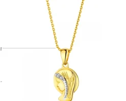 Zawieszka z żółtego złota z diamentami - medalik Matka Boska - 0,006 ct - próba 375