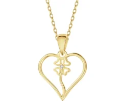 Zawieszka z żółtego złota z diamentem - serce, koniczyna - 0,002 ct - próba 375