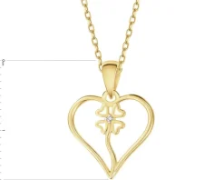 Zawieszka z żółtego złota z diamentem - serce, koniczyna - 0,002 ct - próba 375