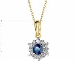 Zawieszka z żółtego złota z diamentami i szafirem - próba 585