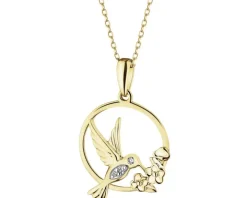 Zawieszka z żółtego złota z diamentami - koliber, kwiaty - 0,01 ct - próba 375