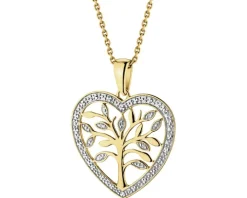 Zawieszka z żółtego złota z diamentami - drzewko, serce - 0,01 ct - próba 375